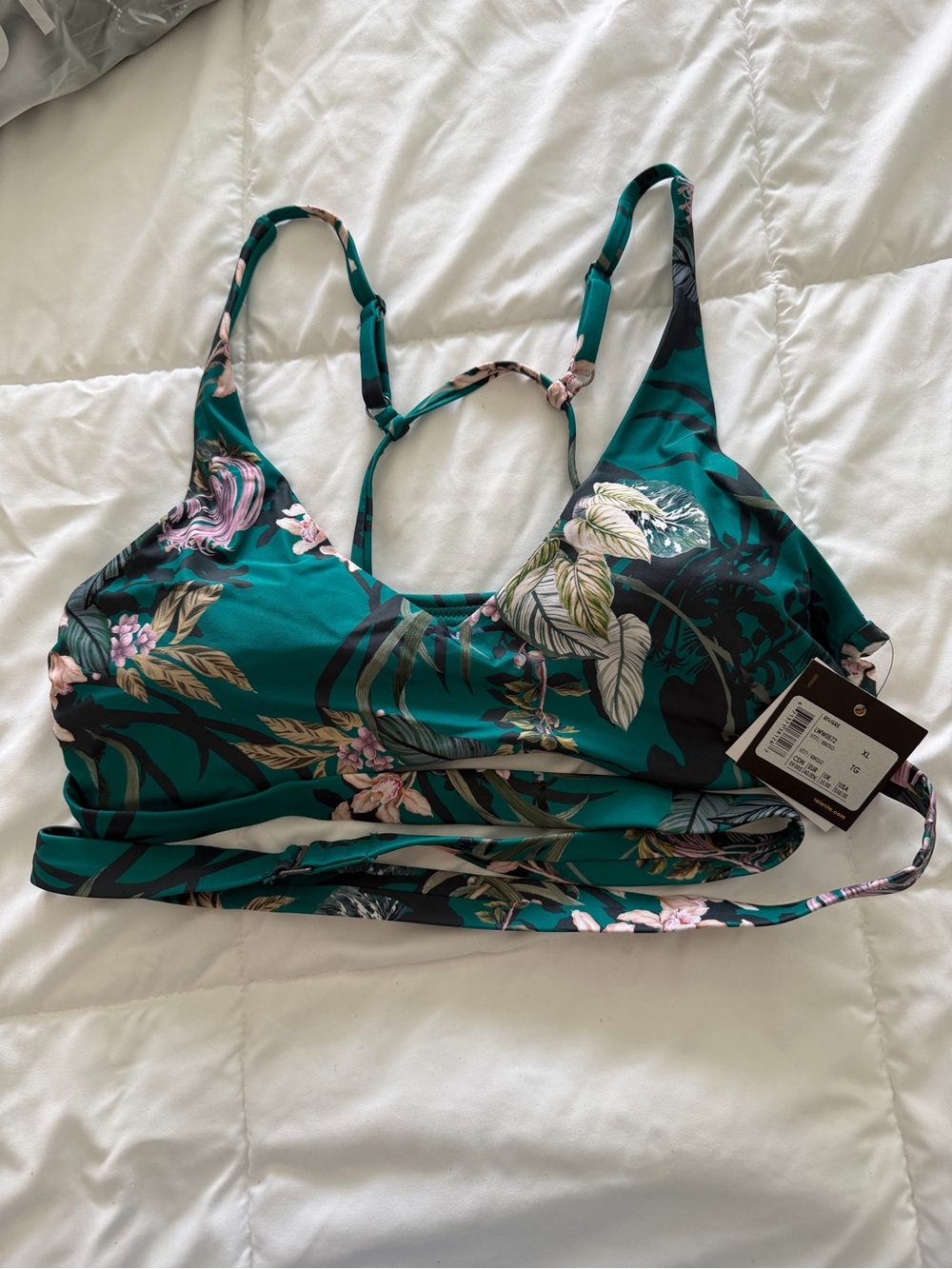 Tropical Teal Floral Strappy Bikini Top